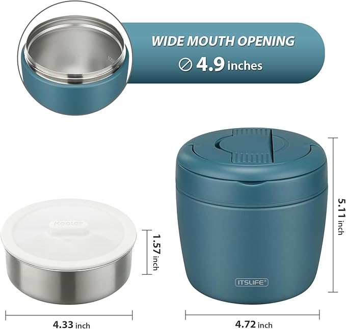 Soup Thermo for Hot Food Adults 32OZ Lunch Containers Wide Mouth Hot Food Jar Vacuum Insulated Stainless Steel Bento Box Leakproof with Spoon (Teal)