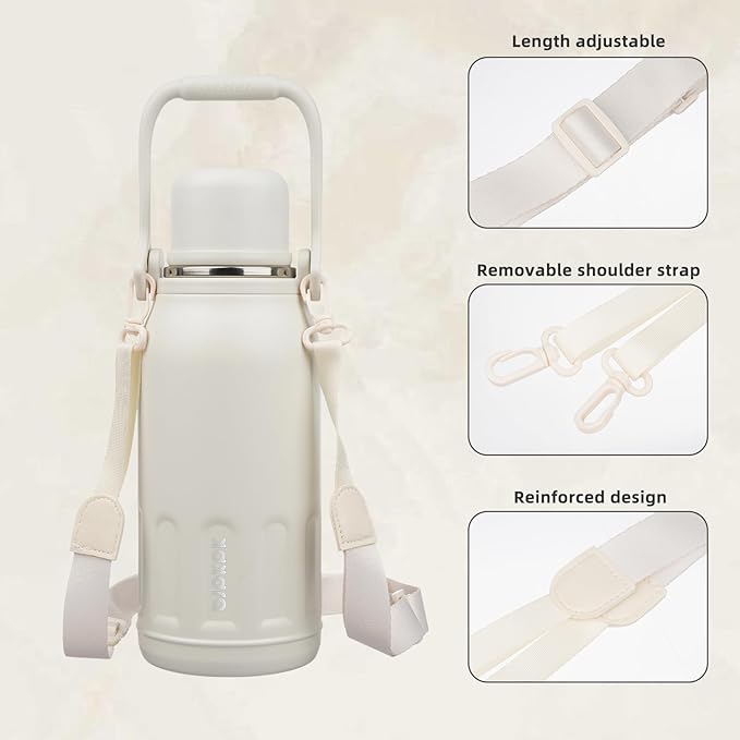 BJPKPK Insulated Thermal 40oz Water Bottle with Lid and Carry Handle Double Wall Stainless Steel Water Bottles for Sports,Beige