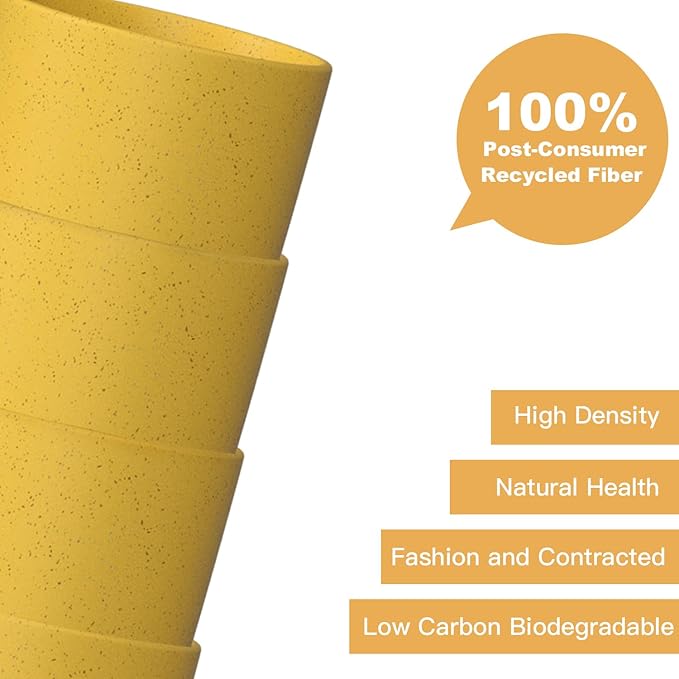 Homienly 8pcs Wheat Straw Fiber Cups, 20 Oz Reusable Drinking Cups, Unbreakable, Dishwasher Safe, Microwave Safe, BPA Free, Organic, Classic Style, Yellow