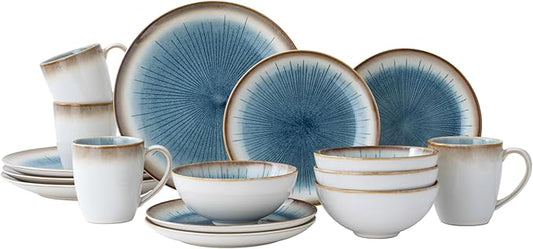 Dinnerware Set Stoneware 16 Pieces Service for 4, Stoneware Plates and Bowls Set Highly Chip and Crack Resistant Stoneware Set, Dishwasher Microwave Safe Dishes set