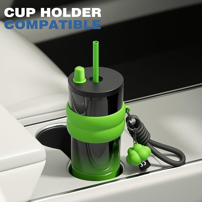 24 oz Stainless Steel Tumbler with Lid and Straw, Insulated Water Bottle Leak Proof for Hot and Cold, Portable Travel Coffee Mug, Reusable Coffee Cup for Women, Green