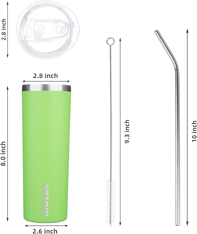 BJPKPK 20 oz Skinny Tumbler with Lid 2 Pack Slim Insulated Travel Coffee Cup Stainless Steel Thermal Mug,Green,Light Pink (Pack of 12)