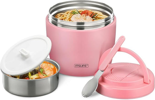 Soup Thermo for Hot Food Adults 32OZ Lunch Containers Wide Mouth Hot Food Jar Vacuum Insulated Stainless Steel Bento Box Leakproof with Spoon (Light Pink)