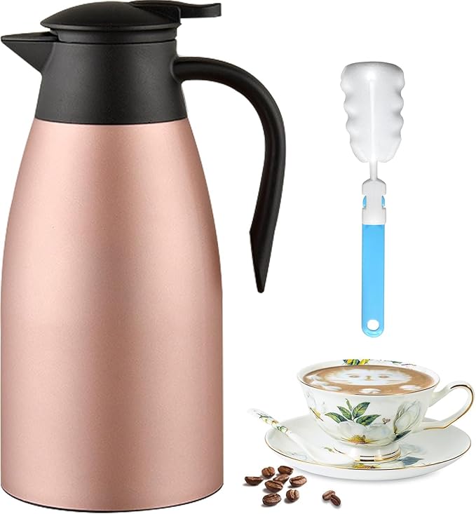 70 oz Thermal Coffee Carafe, Updated Insulated Stainless Steel Coffee Carafes for Keeping Hot Coffee & Water Hot Beverage-12Hours, Double Walled Vacuum Coffee Carafe(Pink)
