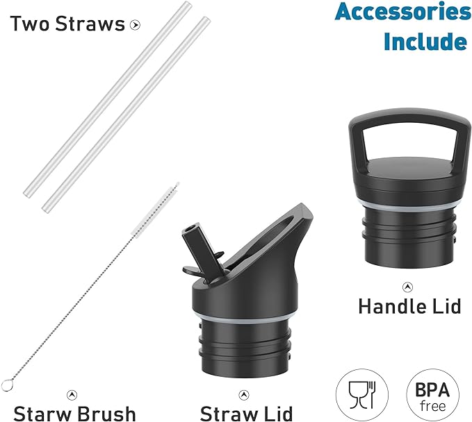 Stainless Steel Double Wall Water Bottles, Vacuum Insulated Bottle With Straw Lid, Insulated Water Bottle Keeps Water Cold for 24 Hours, Hot for 12 Hours, Hiking, Sports