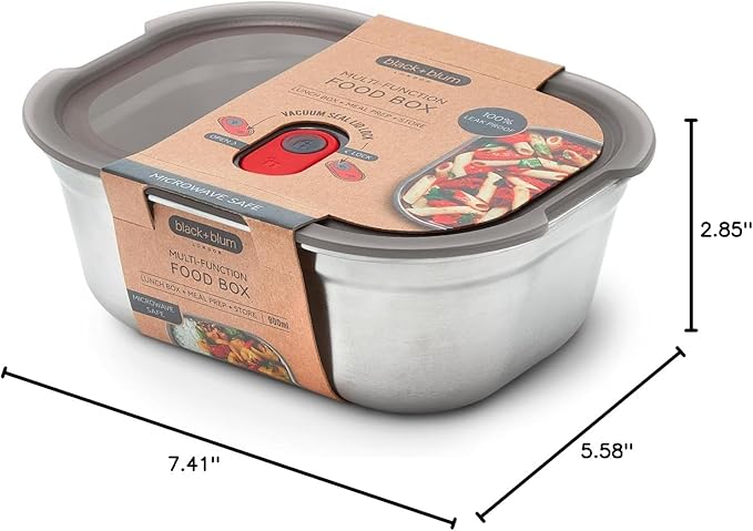 BLACK + BLUM Microwavable Stainless Steel Lunch Box | Multi-Function, Vacuum Sealed Container for Healthy Food | Portable and Stackable Food Storage for Office and Outdoor | 30 oz / 900ml