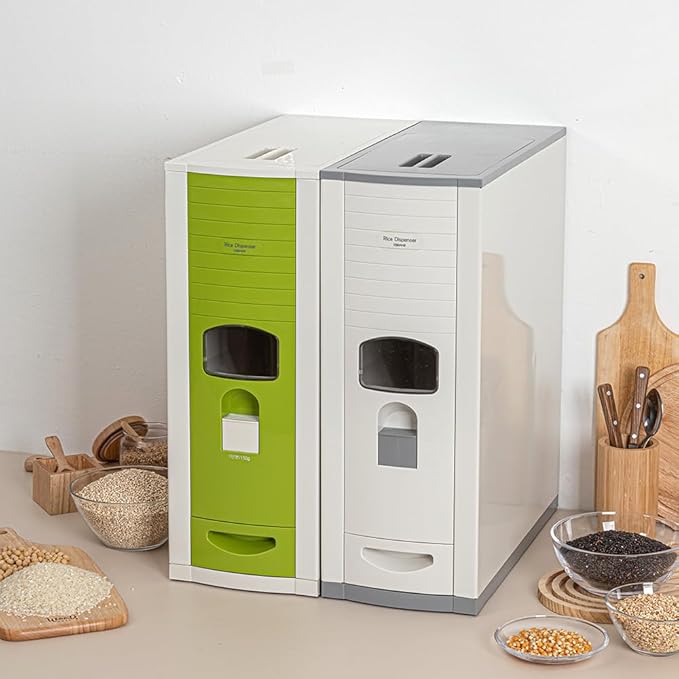 [Shinil] Luxury Rice Dispenser, Sealed Moisture Proof Rice Container Storage, Food Dispenser Kitchen Organization for Rice, Max 21kg Capacity (SIF-700, Grey)