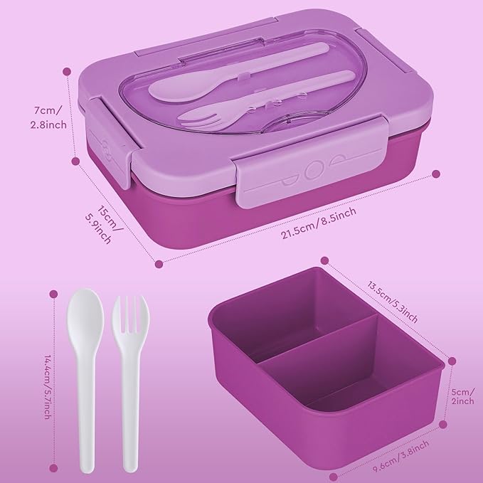 Bento Box Adult Lunch Box,Lunch Containers for Adults Kids,5-Compartment Bento Box for Kids Snack Boxes with Cutlery (Purple)