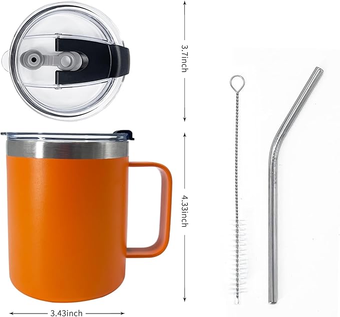 1pack 12oz Coffee Mug With Handle Bulk, Stainless Steel Insulated Travel Tumblers With,Double Wall Vacuum Camping Cup for Hot & Cold Drinks Tea (orange)