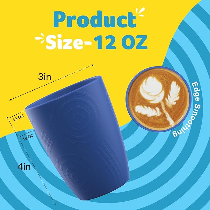 Homienly Wheat Straw Cups Set of 8, 12oz Drinking Cups, Plastic Cups Reusable Dishwasher Safe, Water Cups Set for Juice, Milk, Coffee - Ocean