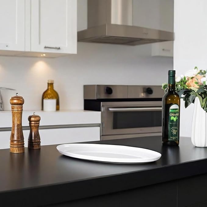 Webbylee ‌16" Melamine Oval Platter Set of 2 - Lightweight Durable Serving Tray for Party, Catering & Home | Dishwasher Safe, Fits Turkey/Charcuterie-White & Grey