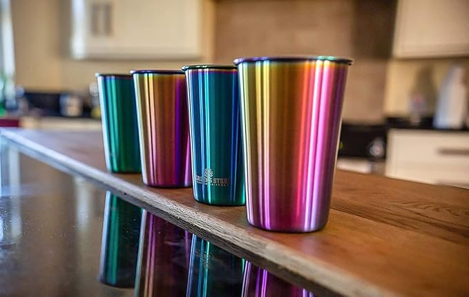 Greens Steel 10oz Rainbow Stainless Steel Tumbler (4 Pack) - Premium Metal Drinking Glasses | Stackable Durable Cup | Great for Kids