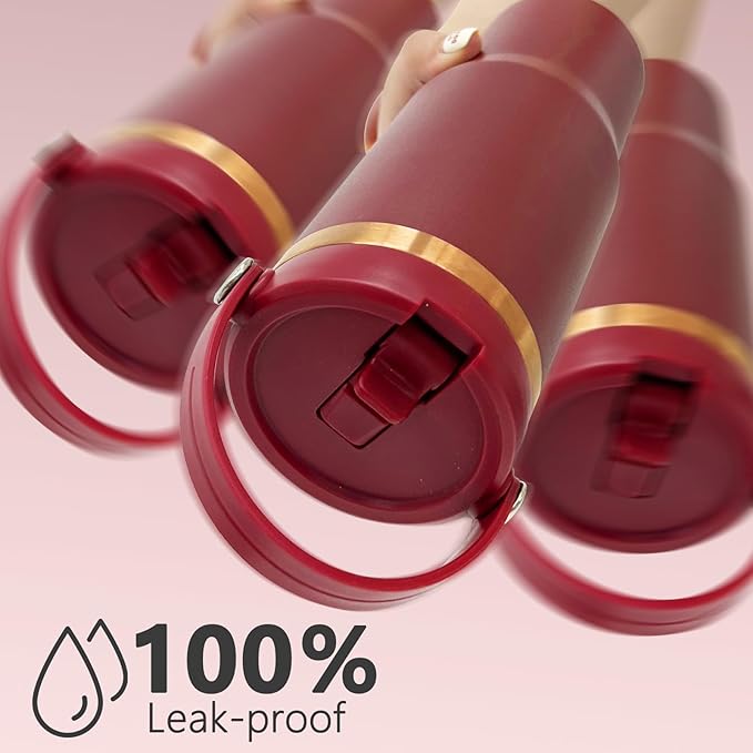 30 oz Tumbler Bulk with Handle and Straw, Vacuum Insulated Tumblers with Flip Straw and Top Handle, Leakproof Powder Coated Tumbler, Stainless Steel Travel Mug for Coffee Water (Red, 4 Pack)