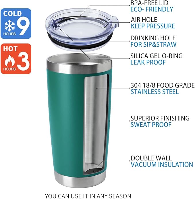 HASLE OUTFITTERS 20oz Tumblers Stainless Steel Mugs with Lid Double Wall Vacuum Insulated Coffee Cups for Cold & Hot Drinks (20oz-Dark Green, 1 Pack)
