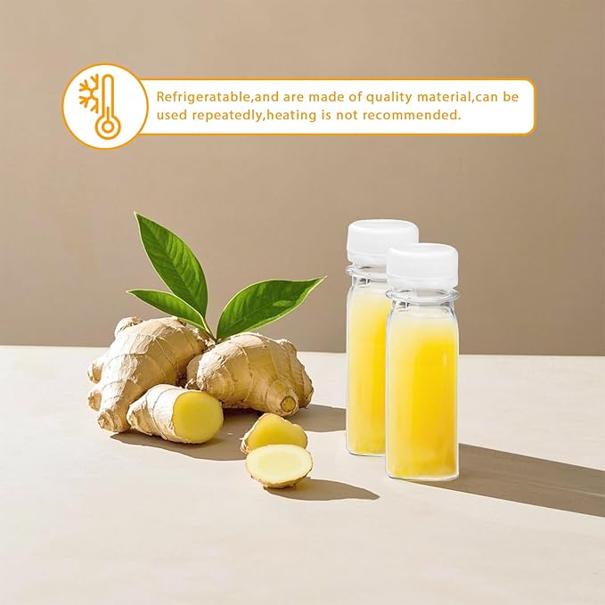 60Pcs 2oz Clear Plastic Bottles for Liquids,Reusable Ginger Shot Bottle with Lids,Small Empty Bottles Beverage Container Leak Proof for Juice,Drinks,Potion,Wellness,DIY,Wedding,Party,Travel(White)