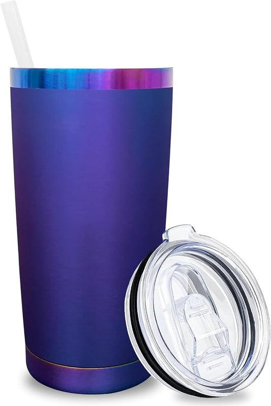 20 oz Tumbler Bulk Stainless Steel Tumblers with Lids and Straws, Double Wall Vacuum Insulated Travel Coffee Mug for Laser Engrave, Powder Coated Cups for Hot and Cold Drinks (Blue,1 pack)