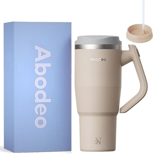 40 oz Insulated Tumbler with Handle - Stainless Steel Travel Coffee Mug with Lid and Straw, 100% Leak Proof Tumbler - Double Vacuum Reusable Water Bottle | Fits Most Car Cup Holders (Brown)