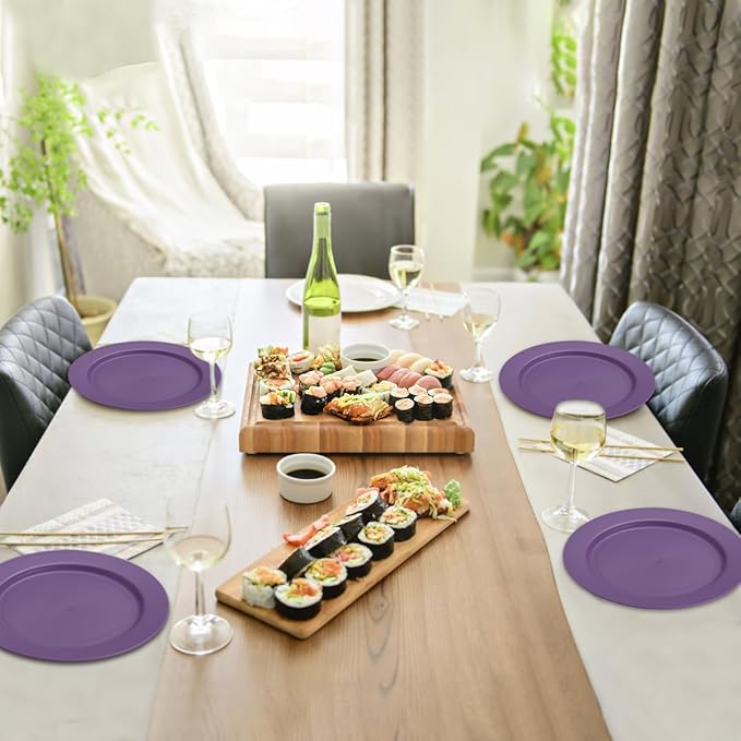 Berglander Plastic Plates Set of 8 Pieces 10", Purple Reusable Flat Dinner Plates, Salad Plates, Pasta Bowls, Dishes Set Easy to Carry for Home, Garden, Picnic, Camping, Outdoor
