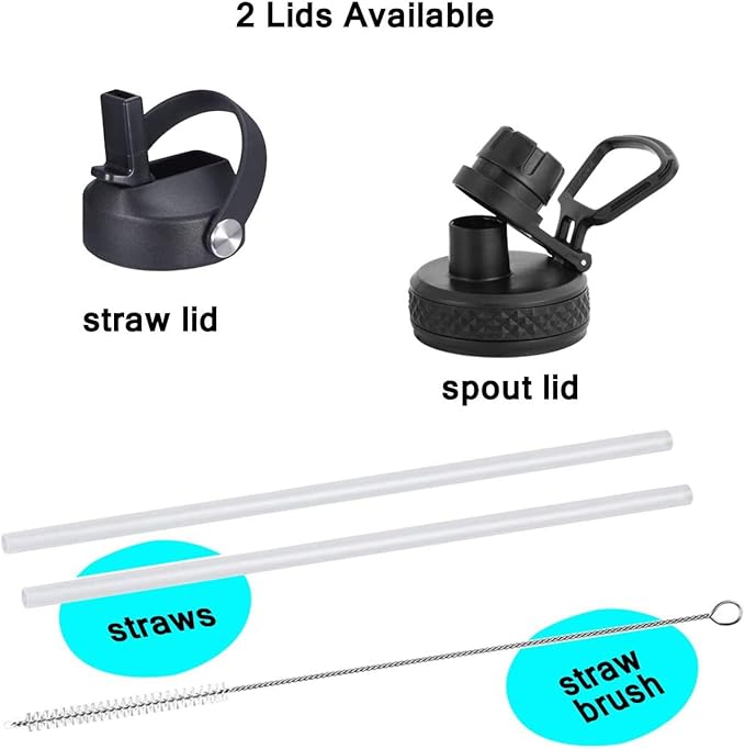 SENDESTAR Water Bottle 32oz,2 Lids(Straw lid),Wide Mouth Stainless Steel Vacuum Insulated Double Wall Keep Liquids Cold or Hot All Day,Sweat Proof Sport Design,Fit Car Cup Holder(Black)