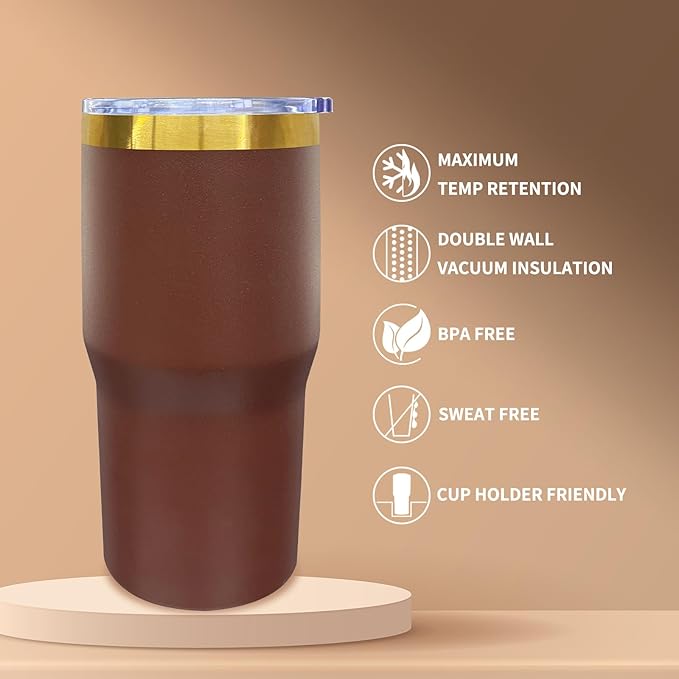 20 oz Tumbler Stainless Steel Tumbler with Lid and Straw, Double Wall Vacuum Insulated Travel Coffee Mug for Laser Engrave, Powder Coated Cups for Hot and Cold Drinks (Brown,1 pack)