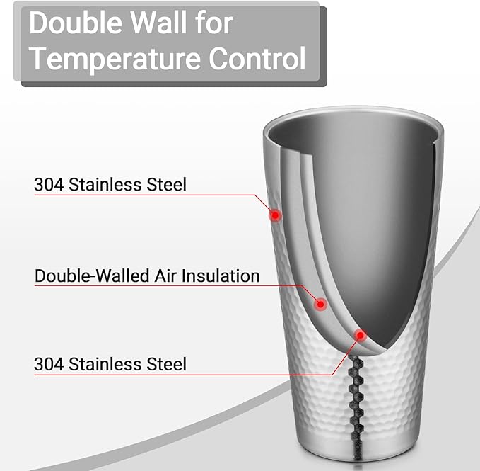 Beasea Stainless Steel Cups 19 oz, 2 Pack Large 18.6oz 550ml Stainless Steel Drinking Cups Water Tumbler Stackable Double Wall Insulated Individual Metal Pint Glasses Tin for Home Party Camping