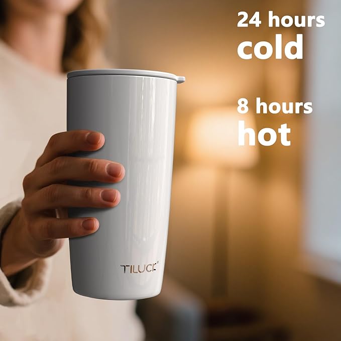 TILUCK 20 oz Tumbler with Leak-Proof Lid, Vacuum Insulated Stainless Steel Coffee Mug, Double-Walled Travel Tumbler for Hot and Cold Drinks
