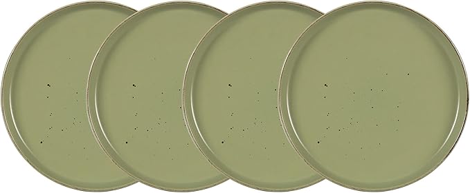 HomeVss, Nordic Shape Rising Rim Stoneware 20pc Dinnerware Set, Matte Green with Speckle Finished Effect