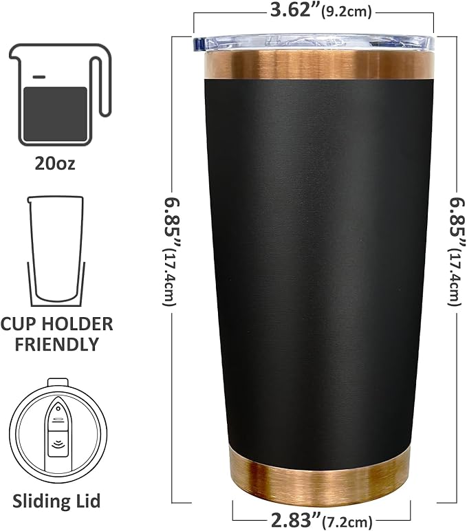 20 oz Tumbler Stainless Steel Tumbler with Lid and Straw, Double Wall Vacuum Insulated Travel Coffee Mug for Laser Engrave, Powder Coated Cup for Hot and Cold Drinks (Black,1 pack)