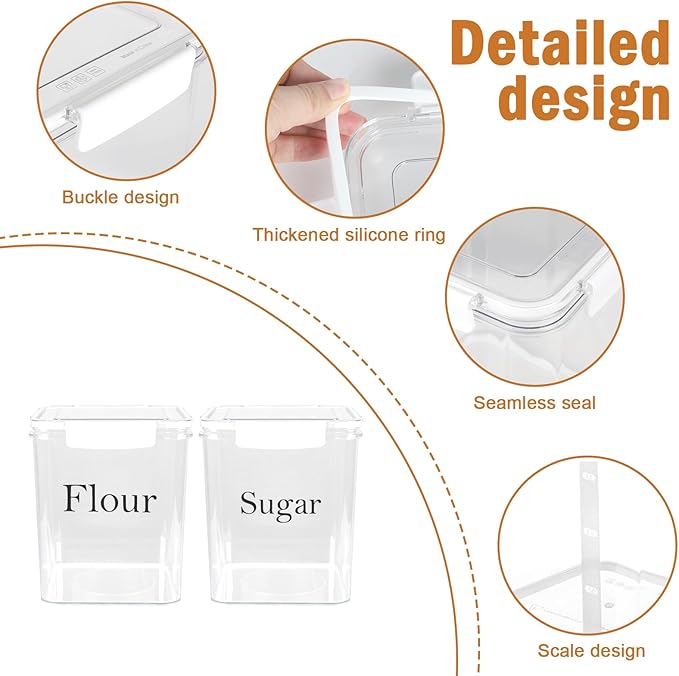 Set of 2 Large Food Storage Jars 4L - Airtight Containers with Lids, White with Free Spoon - Kitchen Canisters for Sugar,Flour,Coffee,Pantry Organization-S