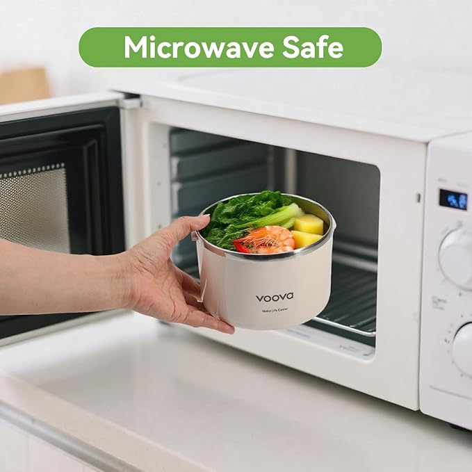 Voova Stackable Stainless Steel Thermal Lunch Box with Lunch Bag for Women Men Adult, 2 Tier Leakproof & Microwave Safe Insulated Bento Boxes Food Container for Work School, Black