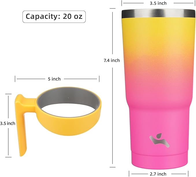 20 oz Tumbler with Handle and 2 Straw 2 Lid, Insulated Water Bottle Stainless Steel Vacuum Cup Reusable Travel Mug,Rainbow