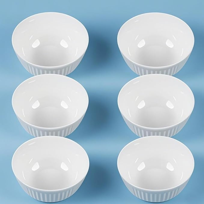 4.6" White 100% Melamine streaks Bowl SET 6– 13.8 OZ Capacity, non-friable,Durable Tableware for Everyday Use