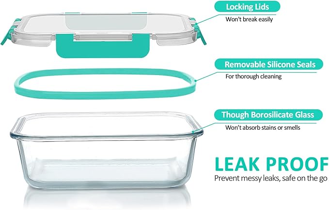 [8-Pack,30 oz]Glass Meal Prep Containers,MCIRCO Glass Food Storage Containers,Airtight Glass lunch Containers with Lids, Microwave, Oven, Freezer and Dishwasher, Green