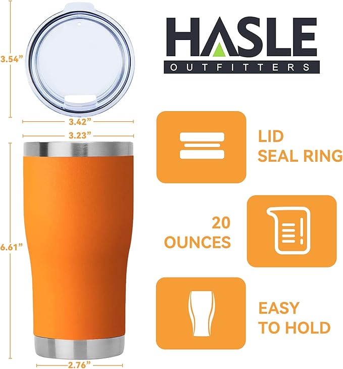 HASLE OUTFITTERS 20 oz Tumbler Bulk, Stainless Steel Tumblers with Lid, Vacuum Insulated Tumbler, Double Wall Powder Coated Cup, coffee mugs, Orange, 12 Pack