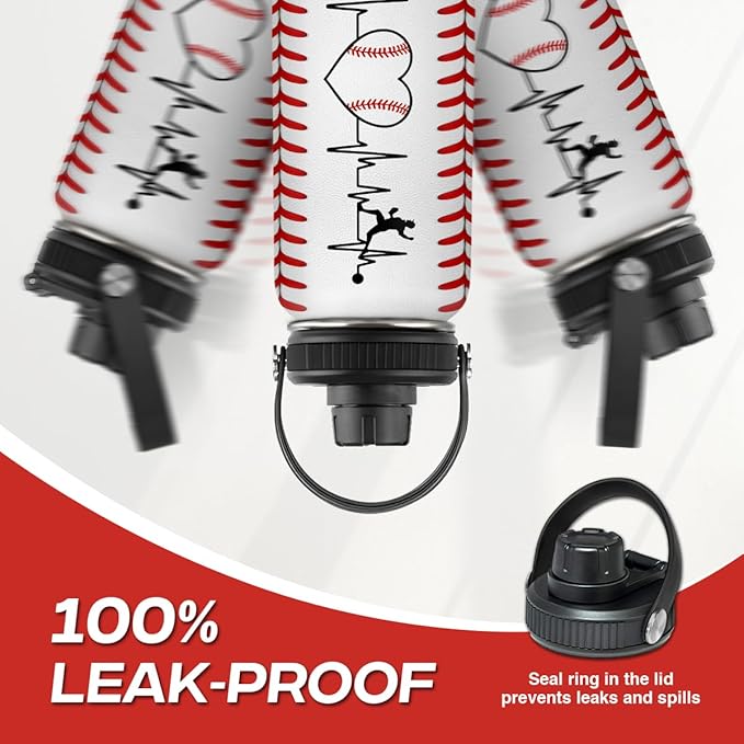 Baseball Water Bottle 32oz Stainless Steel Insulated Bottle for Men, Women, Sports Lovers - Baseball Gifts for Birthday, Christmas