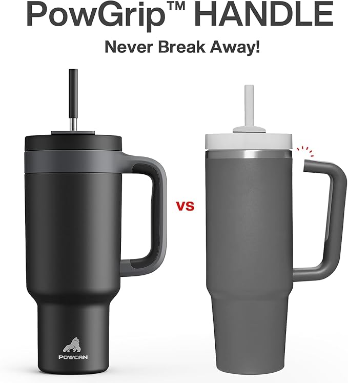 40 oz Tumbler with Handle, 2-in-1 Straw and Sip Lid, Leakproof, Dishwasher Safe, Insulated Stainless Steel Travel Coffee Mug, Keeps Cold for 34 Hours, Fits in Car Cup Holder (Midnight)