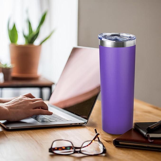 20 oz Skinny Tumbler with Lid and Straw,Stainless Steel Vacuum Insulated Tumbler Cup Double Wall Leak-proof Coffee Mug,Travel Thermal Water Tumbler for Home,Office,Outdoor (Purple,1)