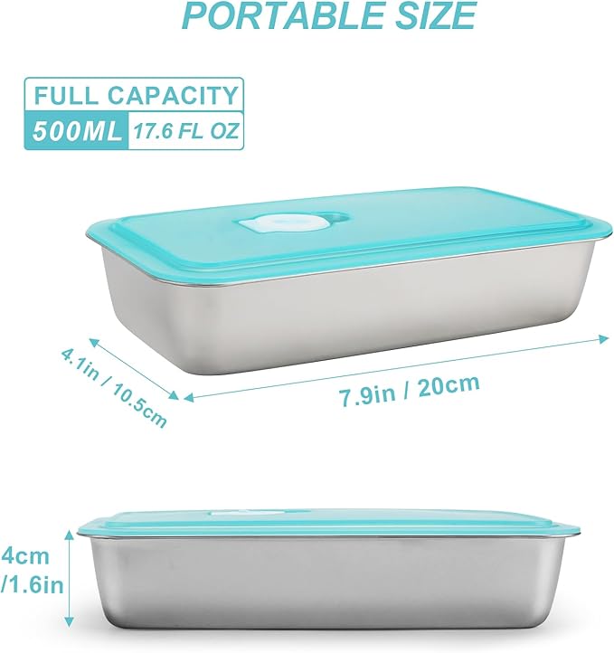 shopwithgreen Stainless Steel Reusable Snack Containers with Lids, Grab and Go Snackle Box Containers, Small Sauce Condiment Containers for Travel, School, Camping, Dishwasher Safe, 4 Pack, 17.6oz