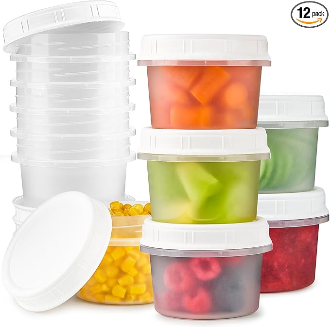 TUZAZO 8 Oz Food Storage Containers with Screw Lids, 12-Count Reusable Small Freezer Plastic Containers for Portion and Meal Prep | Microwave-, Freezer-, Dishwasher-Safe | BPA Free