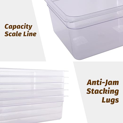 6-Pack Food Pan Full Size Clear Polycarbonate Food Pans 6" Deep Commercial Hotel Pans for Party, Restaurant, Hotel