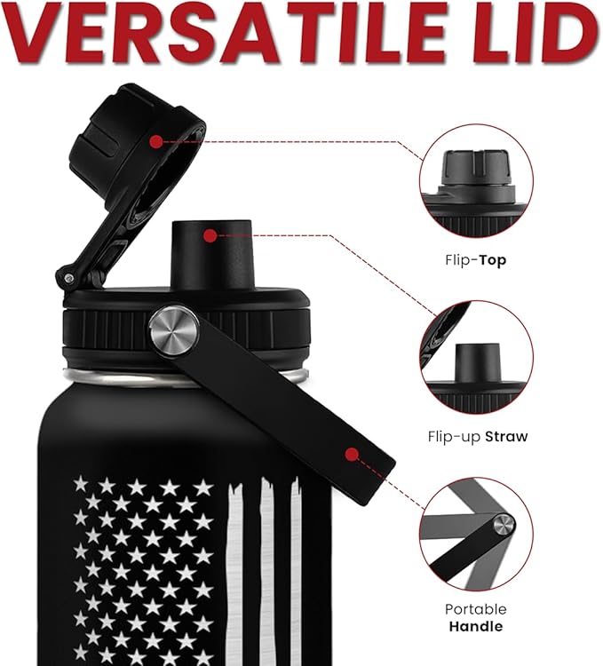 American Flag Water Bottle 32oz - SA Water Bottles Stainless Steel Insulated with Lid, America Gifts Ideas for Men Gym Sports Outdoor Workout