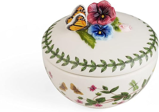Portmeirion Elegant Botanic Garden Butterfly Trinket Box, 2.5" - Floral Motif Organizer for Rings, Bracelets, Small Jewelry - Durable Dolomite with Chip-Resistant Glaze - Decorative Holder