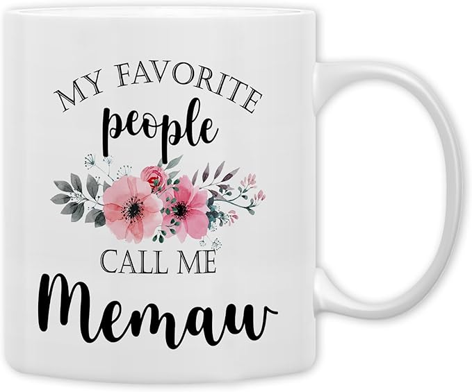 QASHWEY Memaw Coffee Mug, Memaw Gifts for Grandma, Grandma Coffee Mugs, MemawGifts from Grandkids, Mothers Day Mug Tea Cup Gift for Memaw, My Favorite People Call Me MemawCoffee Cups Ceramic 11oz