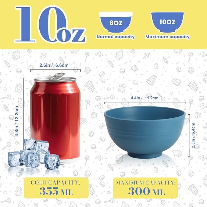 Wheat Straw Bowls, Unbreakable Small Bowls Set of 6, 10 OZ Mini Dessert Bowls for Ice Cream, Snack, Yogurt and Fruits, Microwave & Dishwasher Safe Small Bowl, Multi