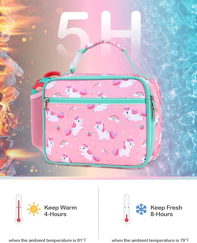 Bagseri Lunch Bag for Kids - Insulated Lunch Box for Girls Leak-Proof and Reusable Lunch Bag for Girls Toddler Lunch Box for Daycare and School, Pink Cute Unicorn