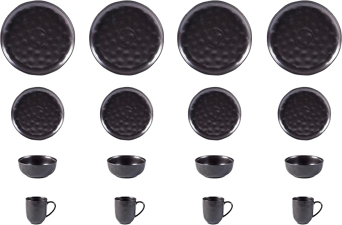 Organic Stoneware Sky Star 16pc Dinner Set Reactive Glaze, Black