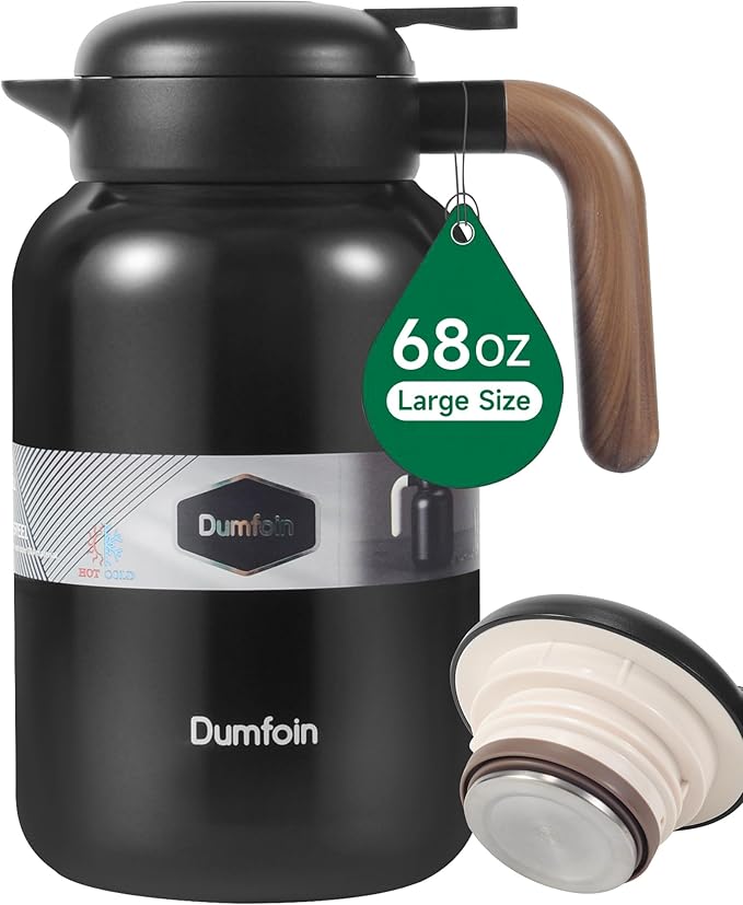 68 Oz Thermal Coffee Carafe, Stainless Steel Insulated Vacuum Coffee Carafes For Keeping Hot, 2 Liter Carafe for Hot Liquids (Black)
