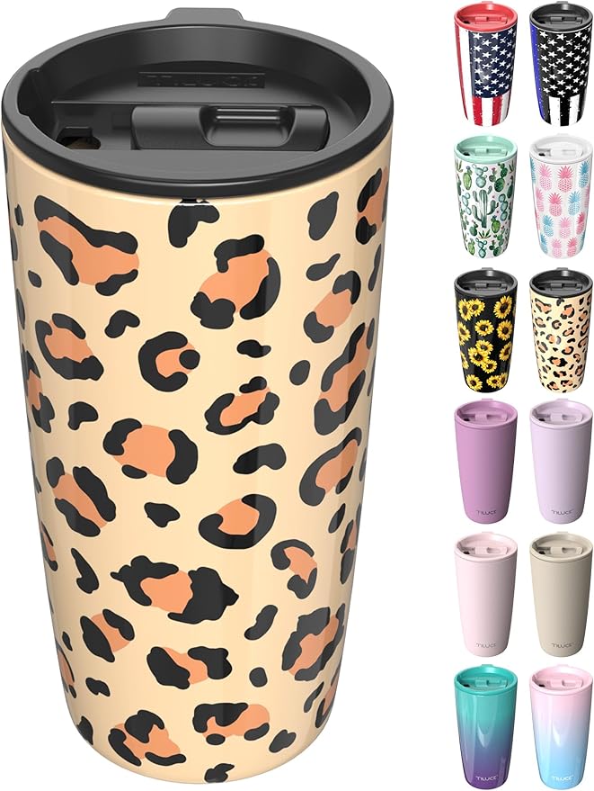 TILUCK 20 oz Tumbler with Leak-Proof Lid, Vacuum Insulated Stainless Steel Coffee Mug, Double-Walled Travel Tumbler for Hot and Cold Drinks(Leopard, 20oz)
