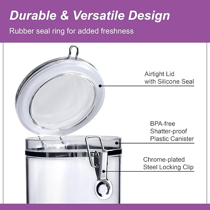 Amazing Abby - Cathy - 56-Ounce Plastic Canister (Set of 3), Plastic Airtight Food Container, Stackable for Pantry Storage, BPA-Free and Shatter-Proof, Perfect for Home and Commercial Use