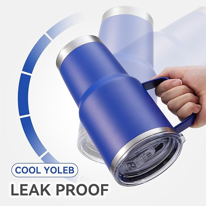 30 oz Tumbler with Handle and Lid, Stainless Steel Tumblers Double Wall Vacuum Insulated Travel Mug Leak Proof Cup Keep Drinks Cold and Hot Blue, 1 Pack